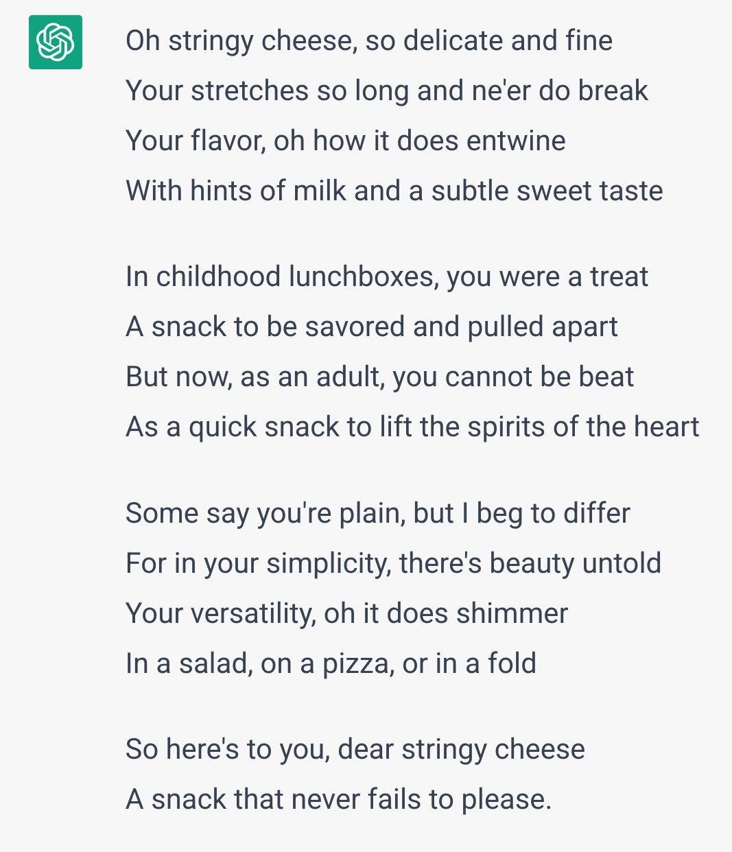 String Cheese Sonnet, by ChatGPT